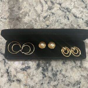 Fashion Gold and Pearl Pierced Fashion Earrings (3 pairs)